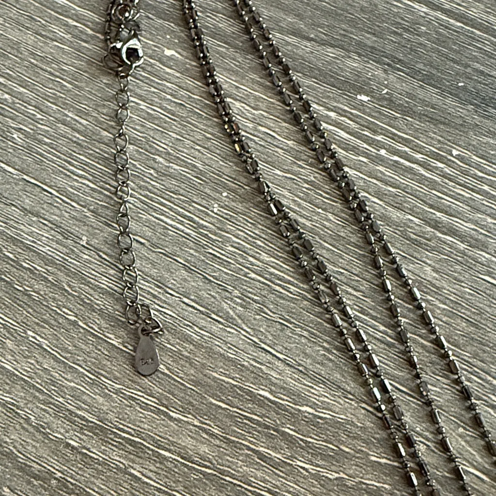 STERLING SILVER PINK TONED STONE CZ GEM BAR & BEAD CHAIN NECKLACE 18.5" - Image 2