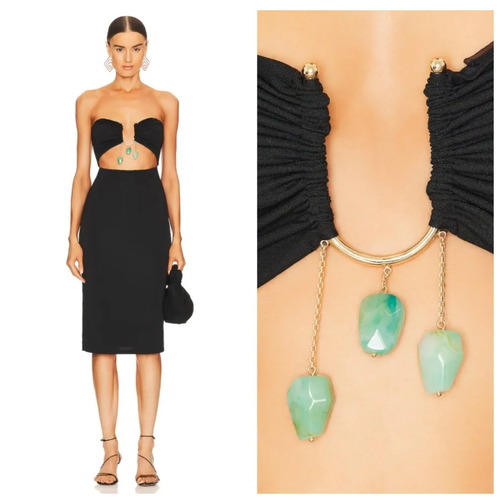 NWT L’Academie Black Cut Out Midi Dress Gold Hardware Size M $258 MSRP - Image 5