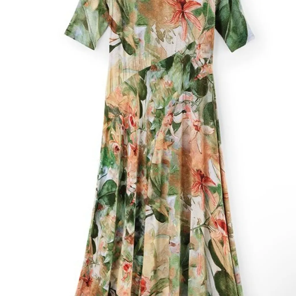 NWT Soft Surroundings Vivienne Dress Green and Pink A-line Maxi Dress - Image 5