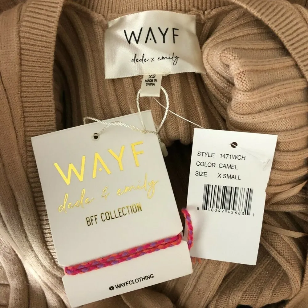 WAYF Midi Sweater Dress Ribbed Knit Slit Low Back Long Sleeve Beige Size XS - Image 5