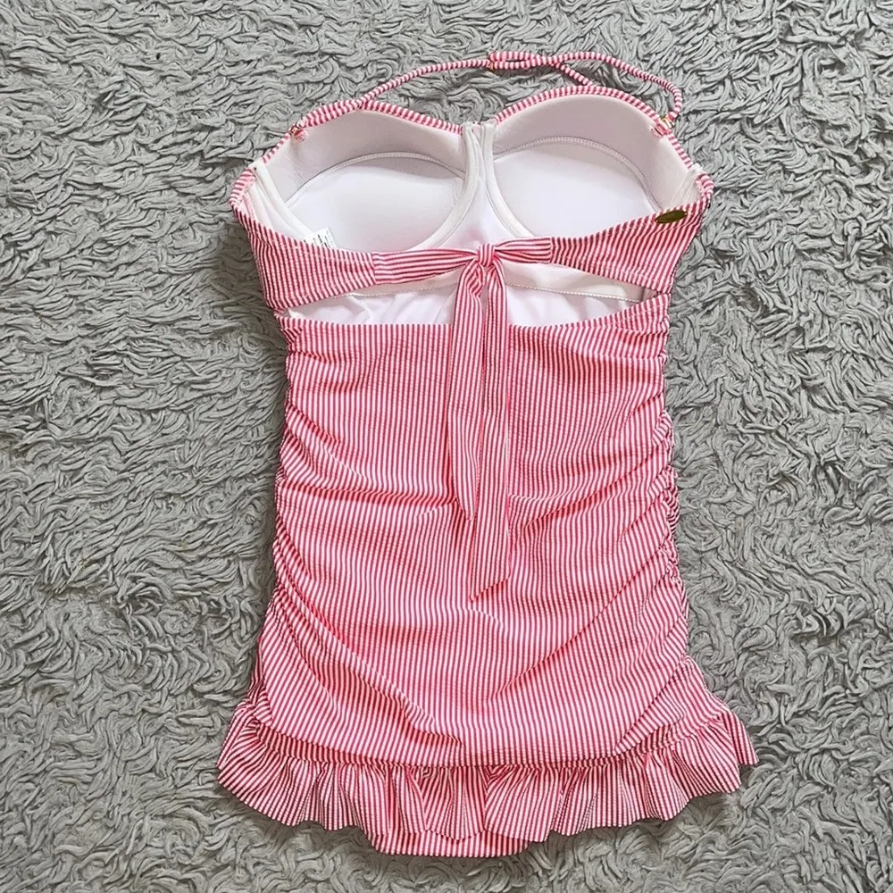 Jessica Simpson Swim Dress Swimdress One Piece Swimsuit Stripe Seersucker L XL - Image 3