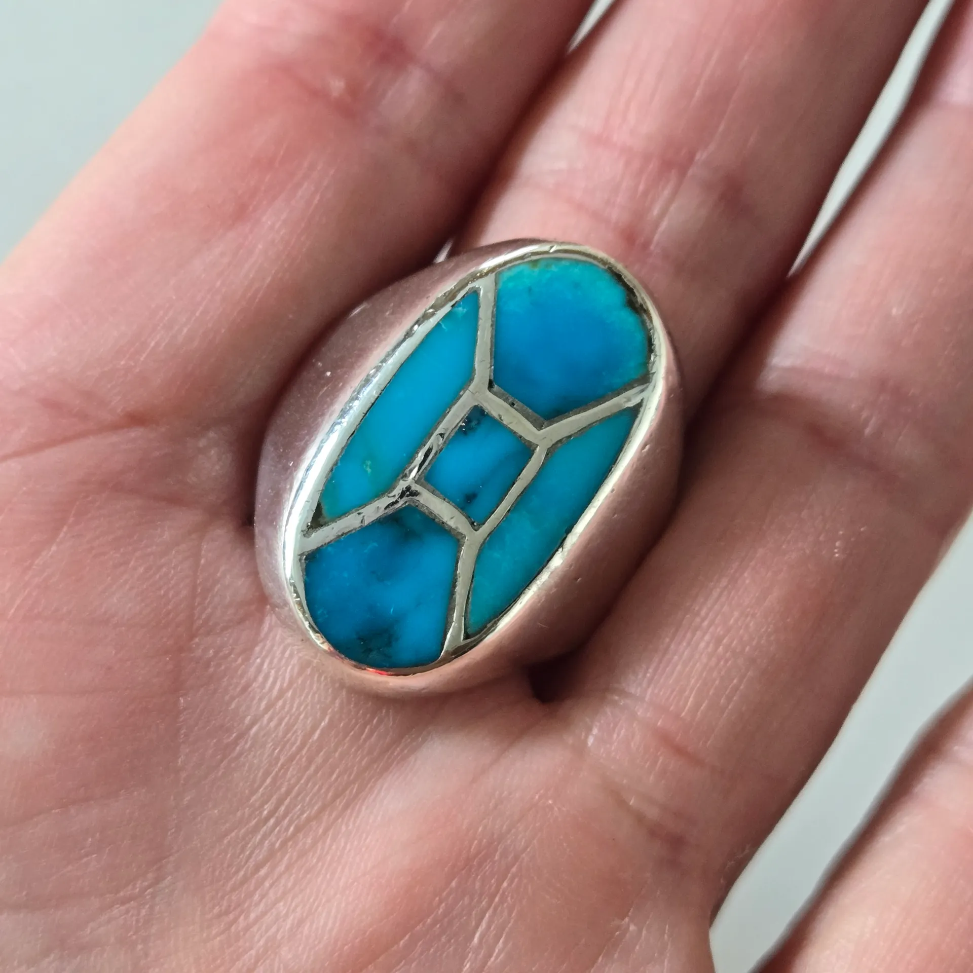 Turquoise and Silver Ring Blue - Image 9