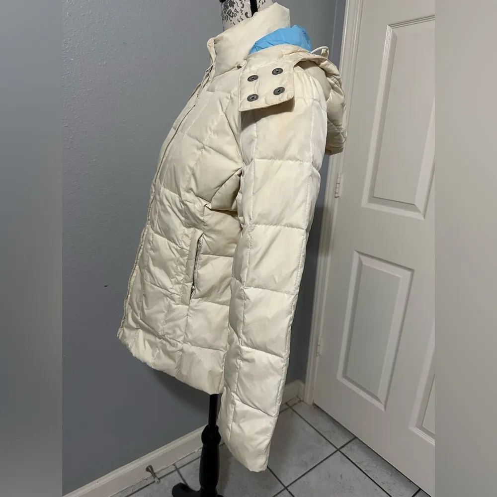 Vintage 2003 GAP Women Ivory The Warmest Jacket Down Puffer Hooded SZ S yellow - Image 2