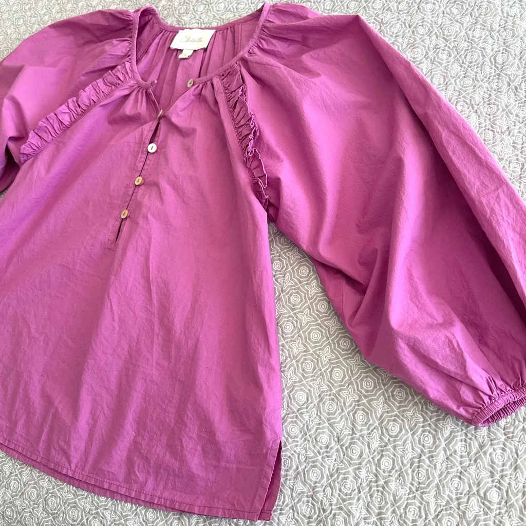 Cleobella Jess Azalea Pink Purple Ruffle Puff Sleeve Button Blouse Size XS - Image 10