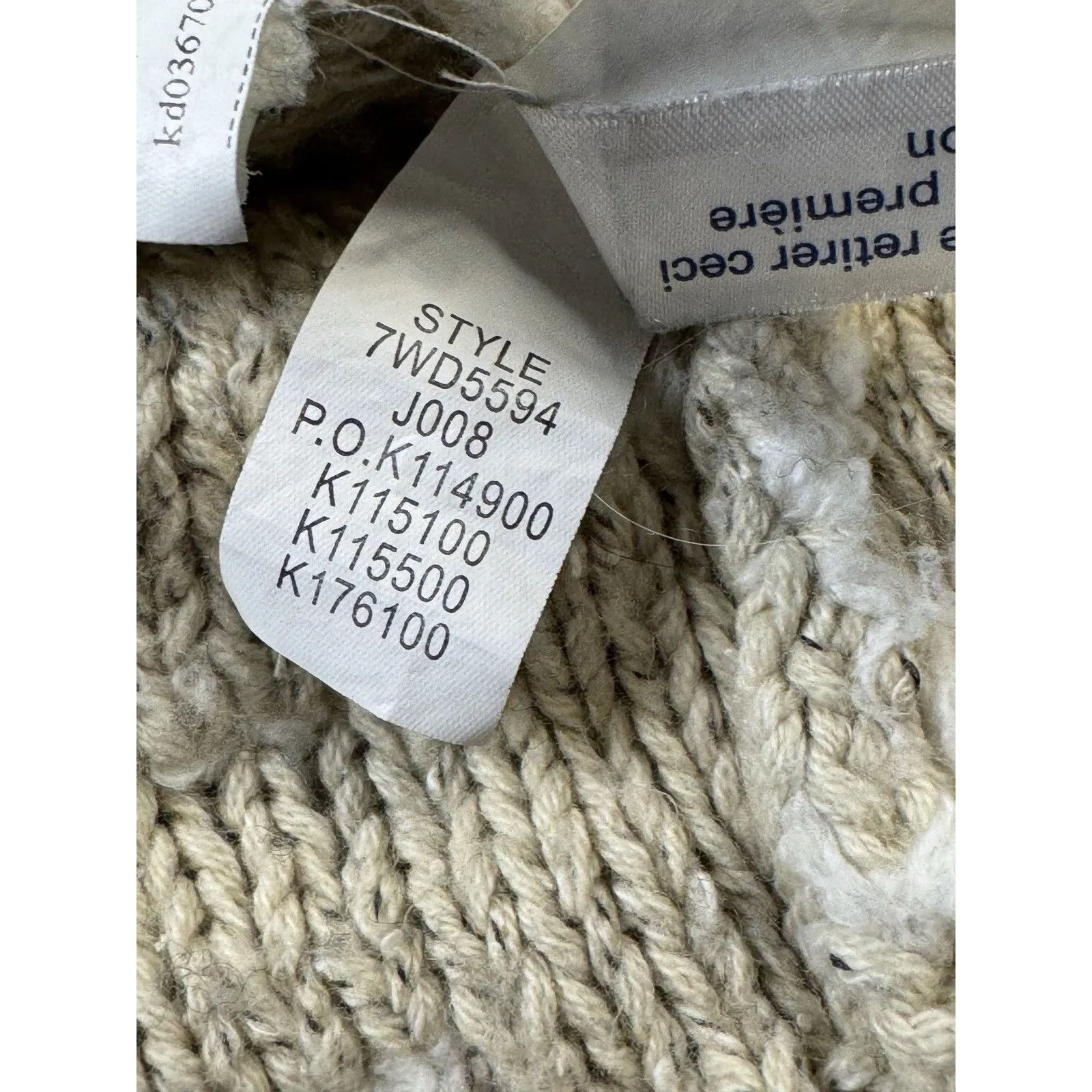 Lucky Brand Beige & White Cozy Cardigan Fringe‎ Detail Size XS Bohemian Chic - Image 9