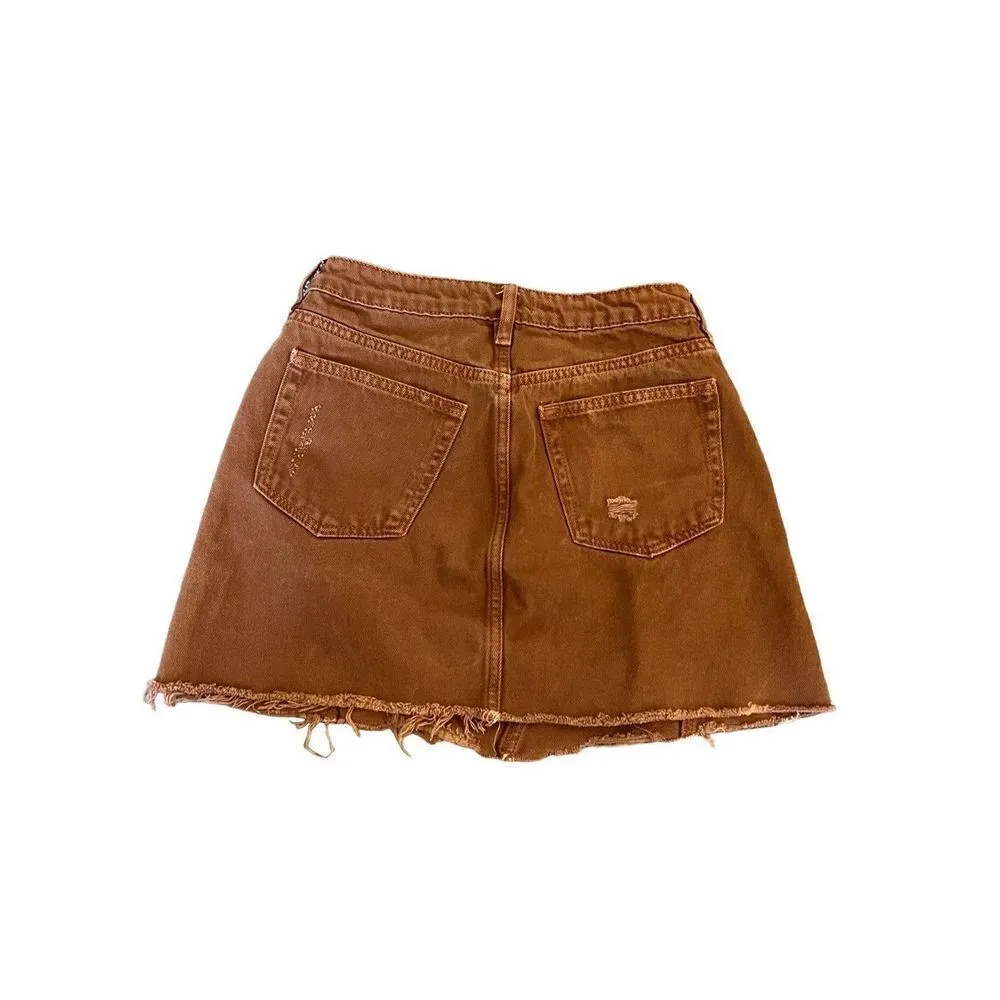 Free People We The Free Rust Colored A-Line Jean Skirt - Image 3