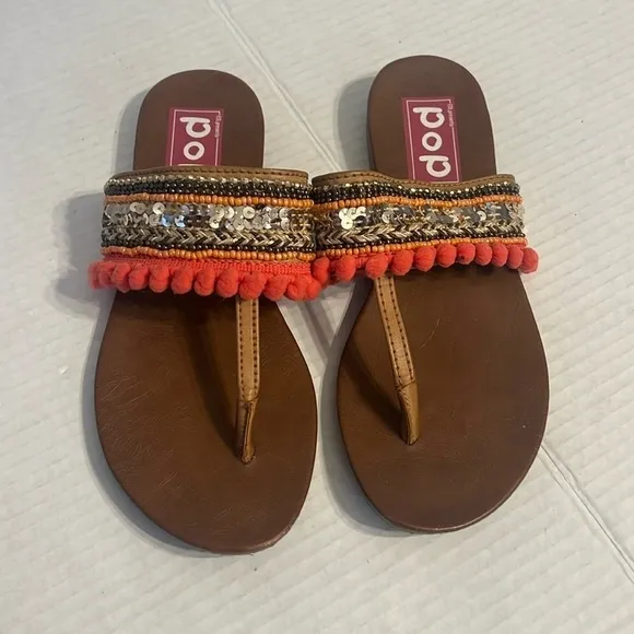 POP Kazbah Womens Colorful Beaded, Sequin Strap Flip‎ Flop Sandals Sz 7M 🟥 Pink - Image 2