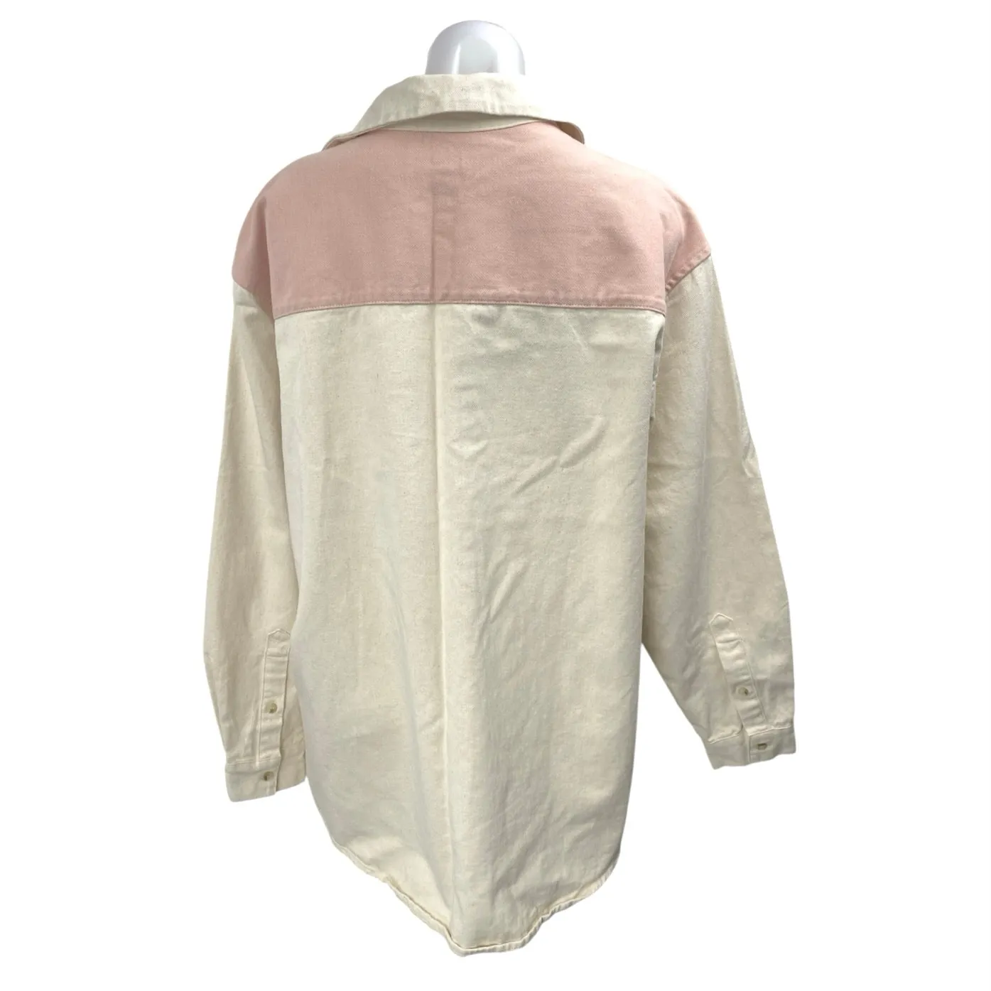 Long Lost Cream Pink Colorblock Long Sleeve Button Down Shirt Top Jacket Sz S/M Size M - Image 2