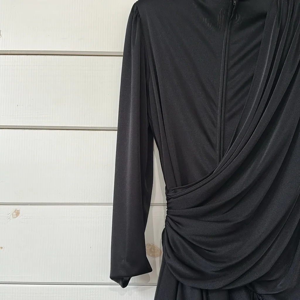 Vintage Abby Kent 80’s Beaded Sequin Shoukder Ruffle Hem Cocktail Dress Women 12 Black - Image 14