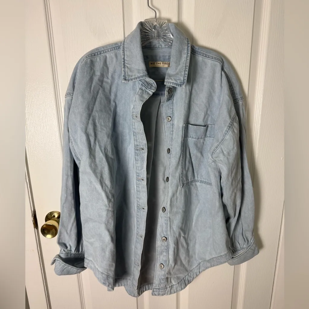 Free People We The Free Ashley Denim Shirt in Classic Blue S - Image 3