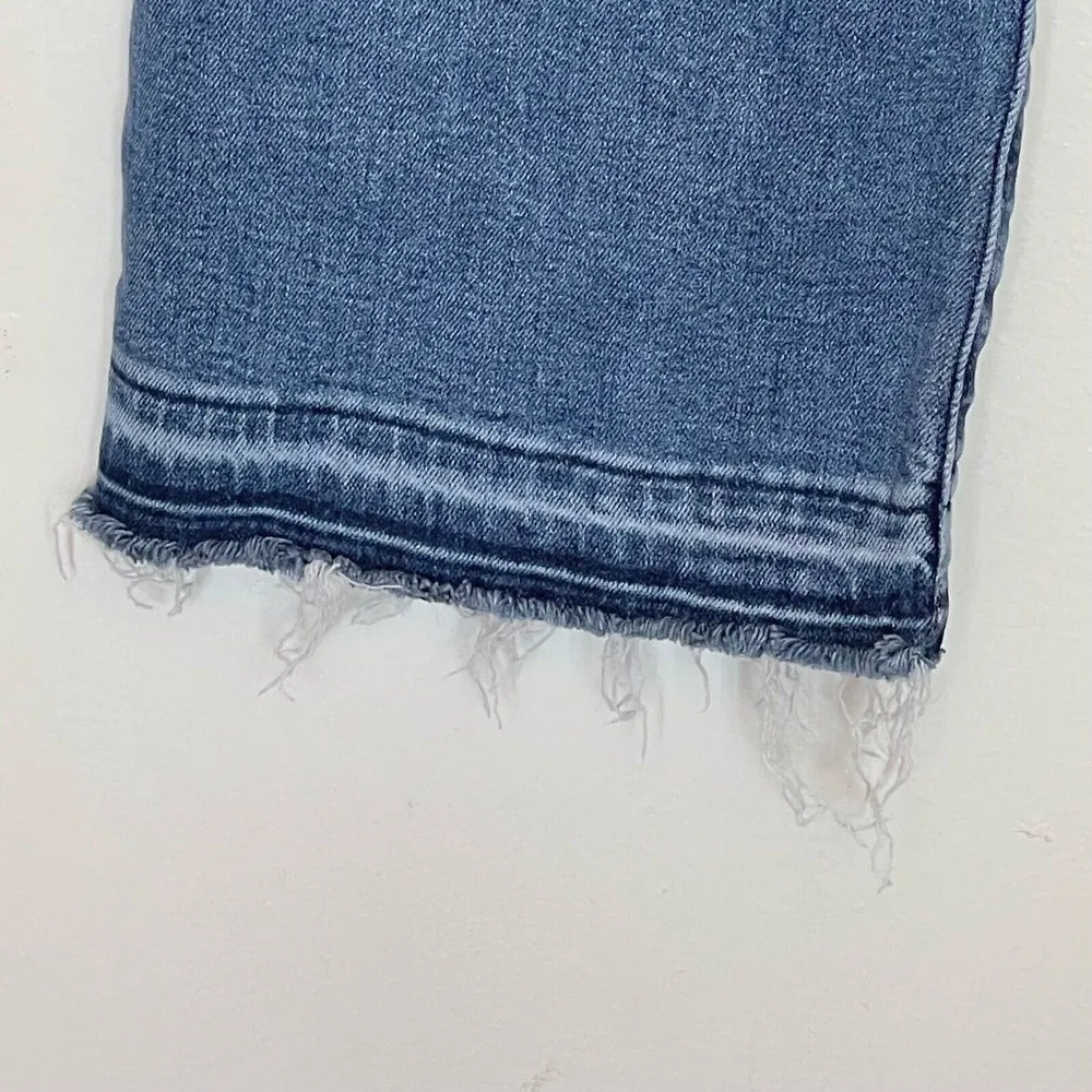 Jeans High Rise Blue Denim Slim Pockets Flare Crop Distressed Sz 32 Sz 14 - Image 6