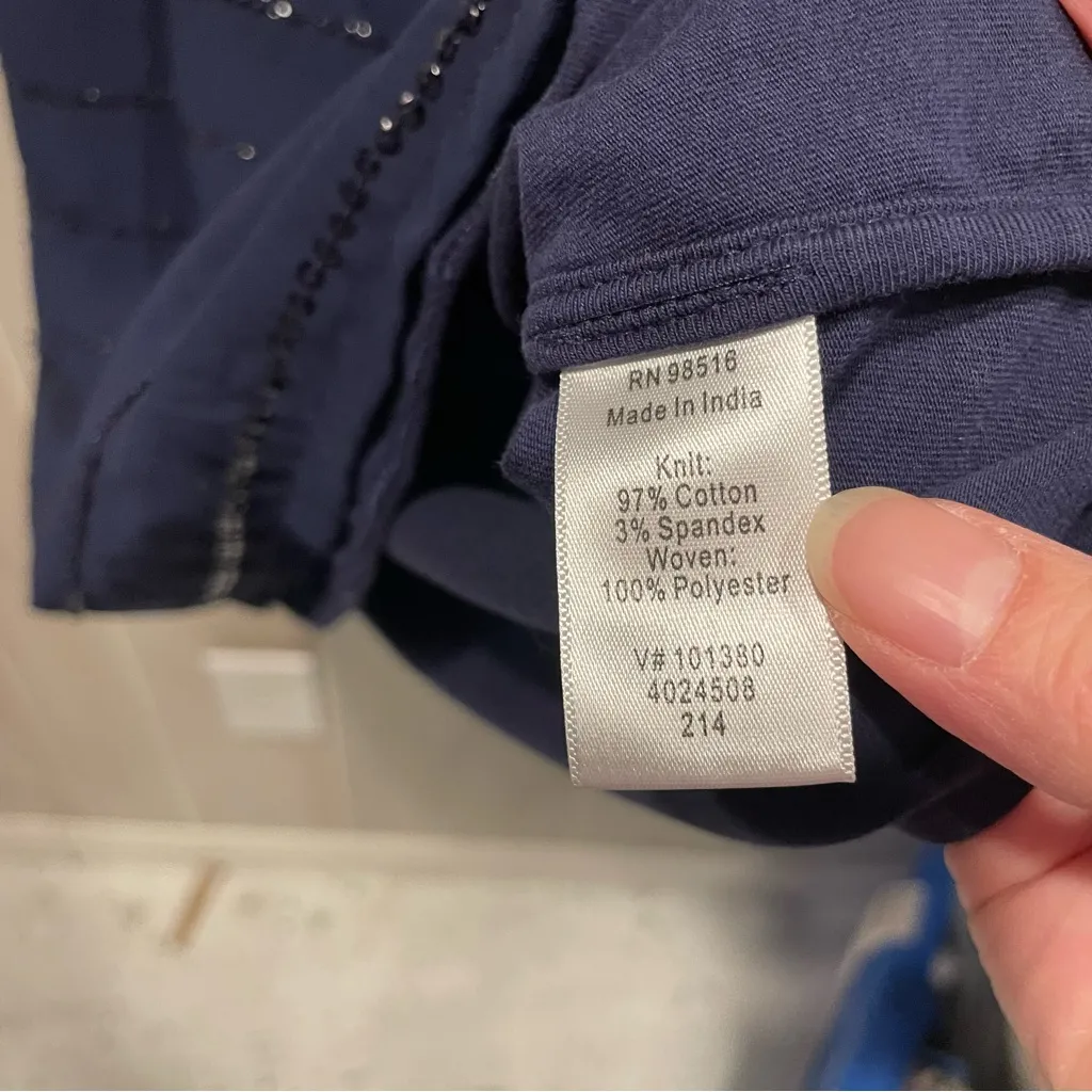 Cute lightweight mesh sequin stripe navy top stretchy sleeveless - Image 8