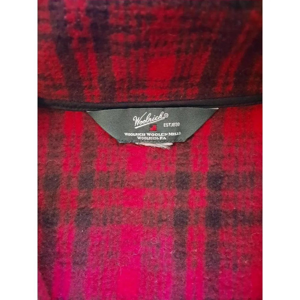 Woolrich Women's Large Red Black Hunt Plaid Fleece Full-Zip Vest Two Pockets - Image 4