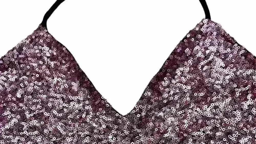 SOLEMIO pink sequin cropped halter size Large EXC CON - Image 6