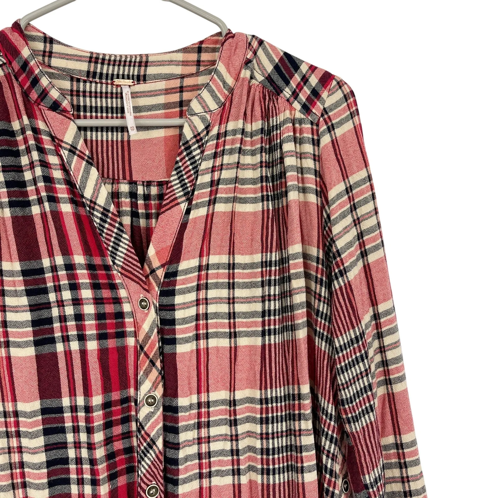 Free People Loralei Plaid Button Down Tunic Shirt Dress Size XS Boho Holiday - Image 7