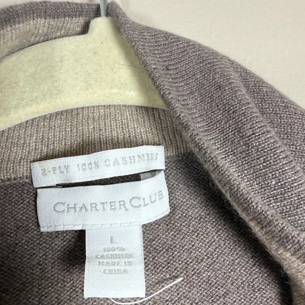 Charter Club Tan and Gray Argyle Cashmere Cardigan sz M Academia Preppy Light - Image 4