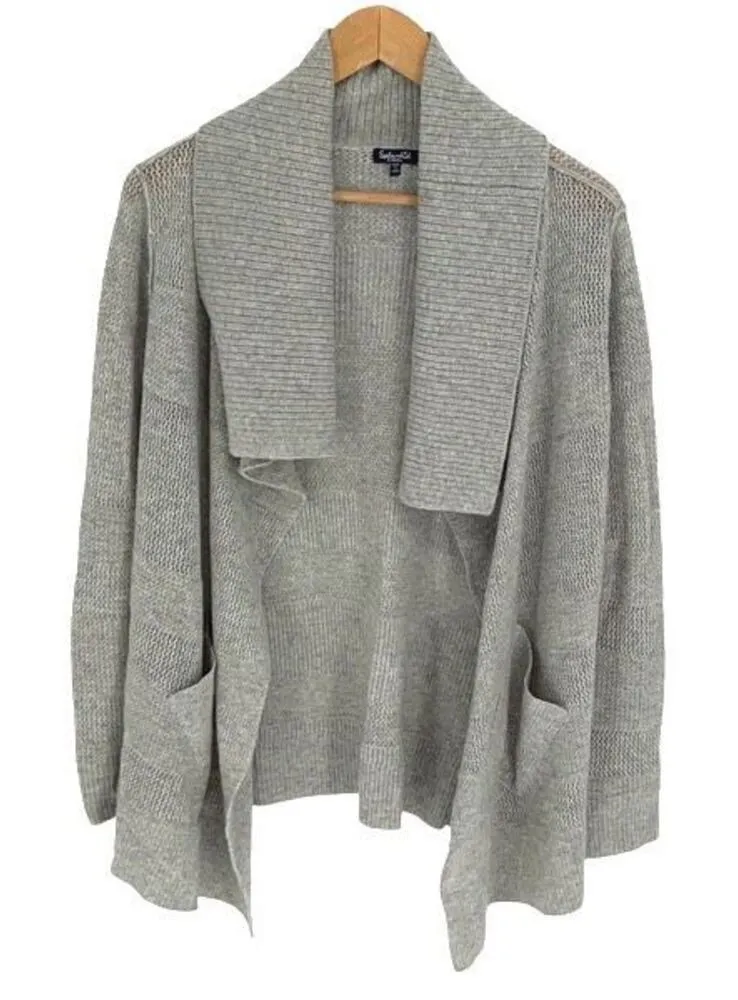 Splendid Womens Knit Ribbed Collar Open‎ Front Cardigan Sweater Light Gray Sz XS - Image 1