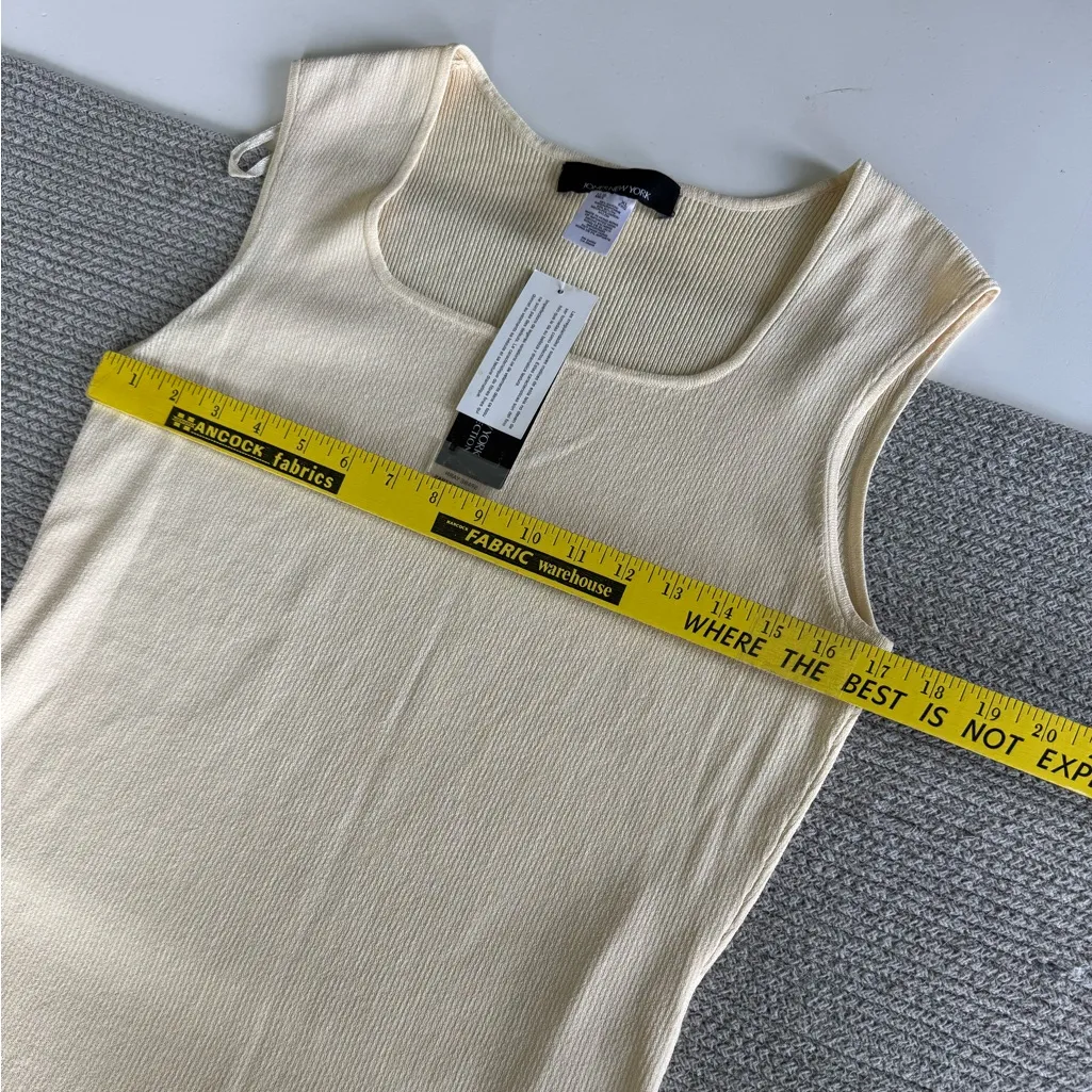 Jones New York Butter Yellow Ribbed Square Neck Sleeveless Knit Top Size XL New - Image 10