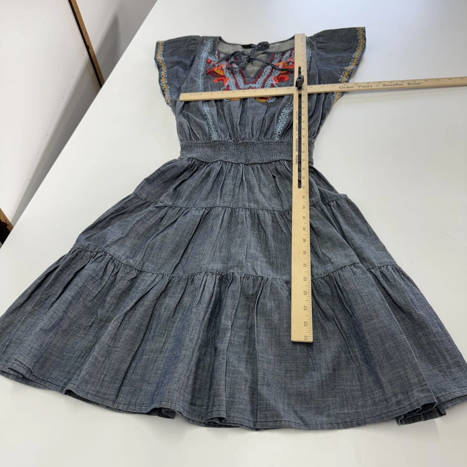 eShakti Dress Womens Size 0 Embroidered Boho Tiered Short‎ Sleeve India Smocked - Image 8