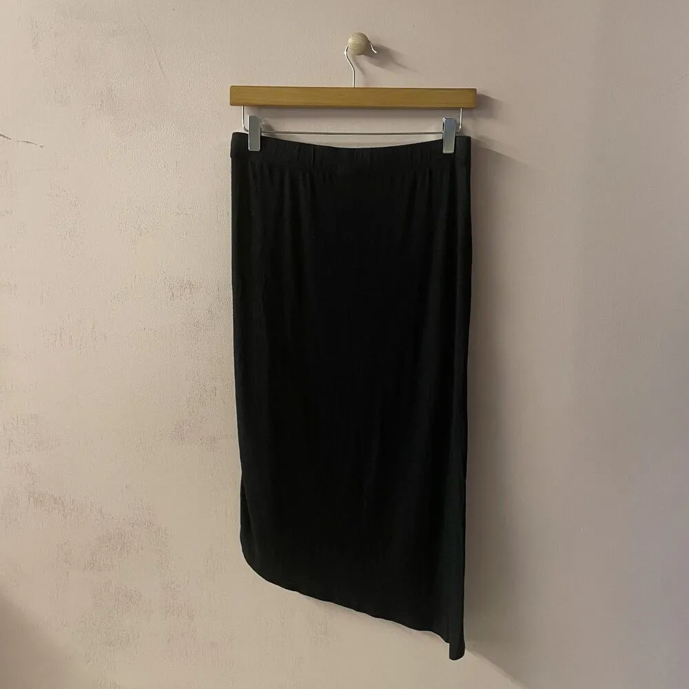 Bobeau Black Asymmetrical Ruched Side Skirt Size L GUC - Image 10