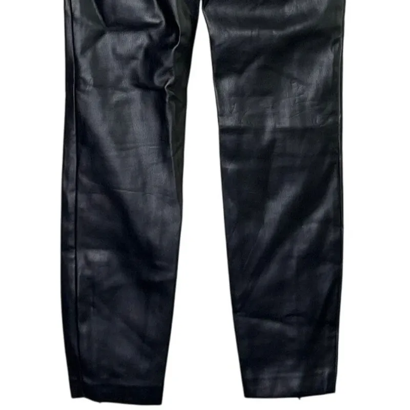 ZARA Faux Leather Mid Elastic Waist Skinny Zip Up Ankle Cropped Pants S Black - Image 6