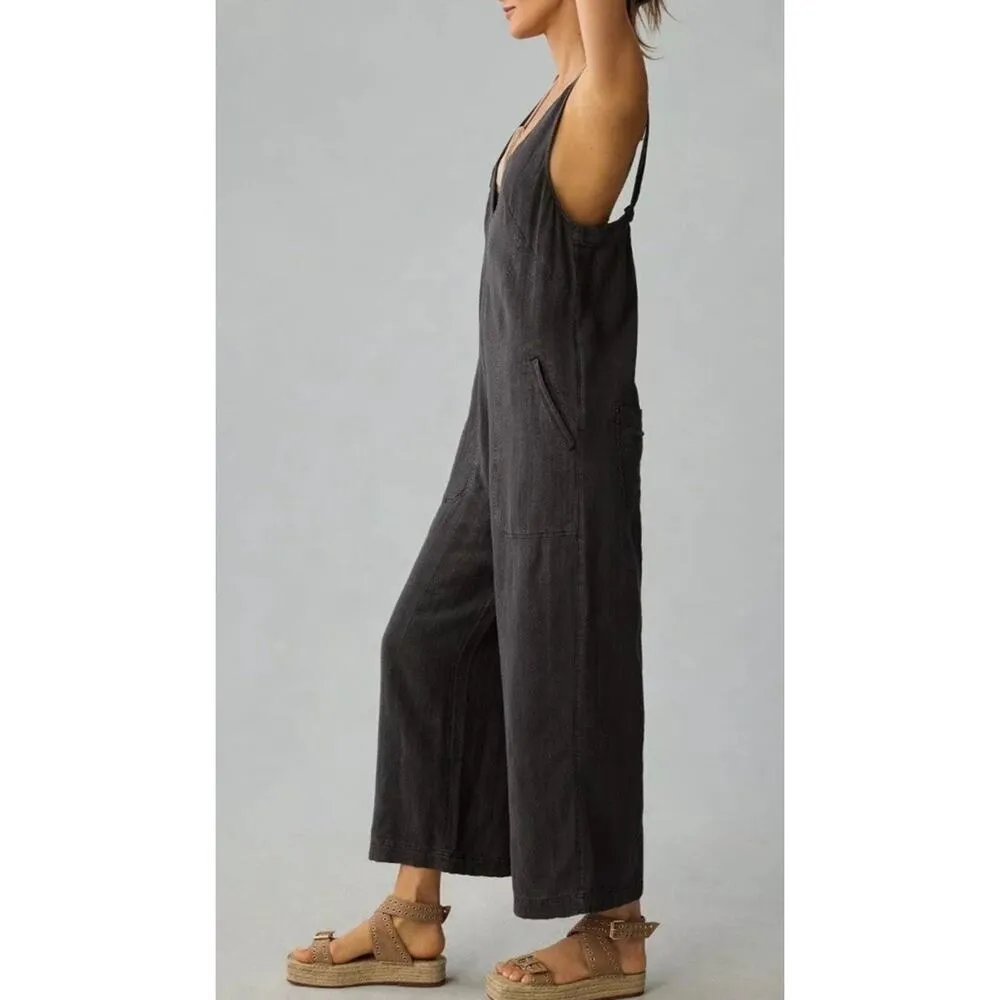 Anthropologie Pilcro Jumpsuit Women Carbon V-Neck Linen Beach Vacay Sz XLP NWT - Image 2