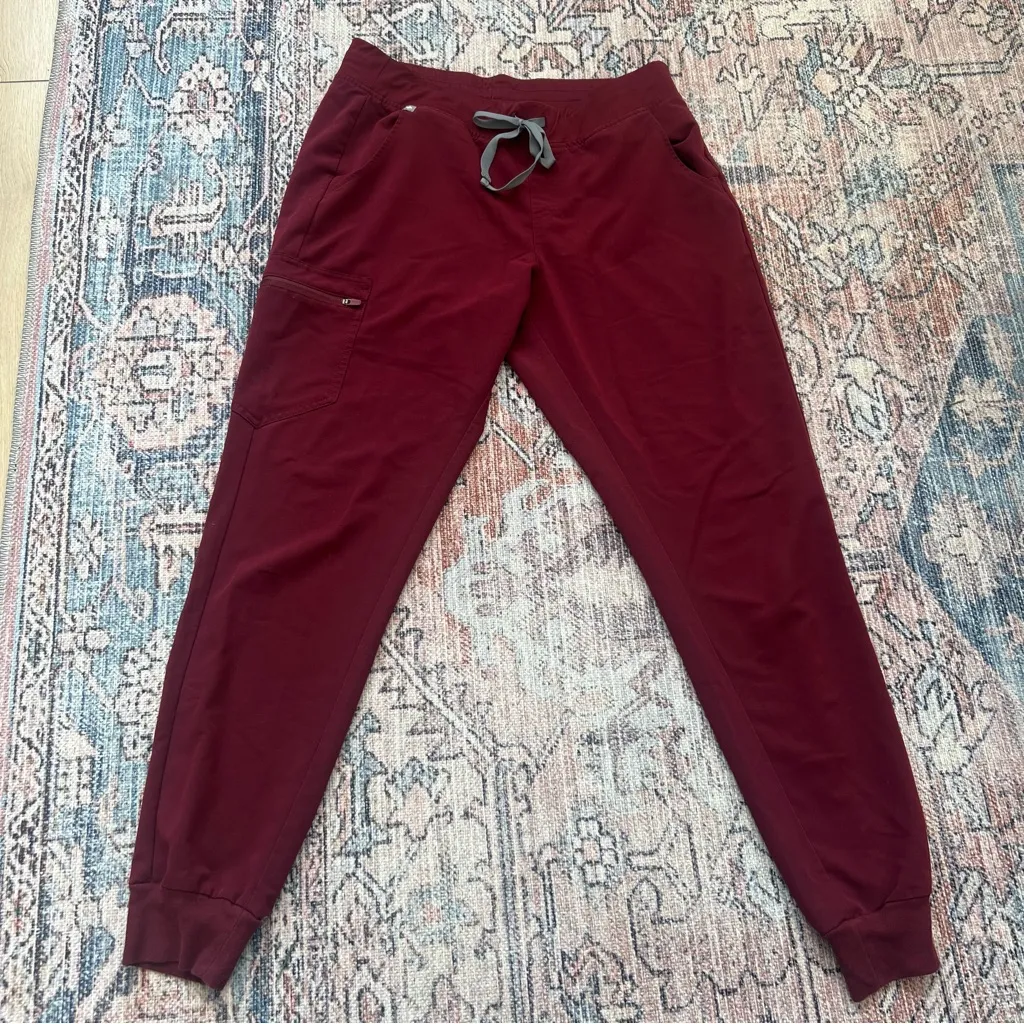 Figs Zamora Jogger Scrub Pants Burgundy Drawstring Waist Slim Fit Large Tall - Image 6