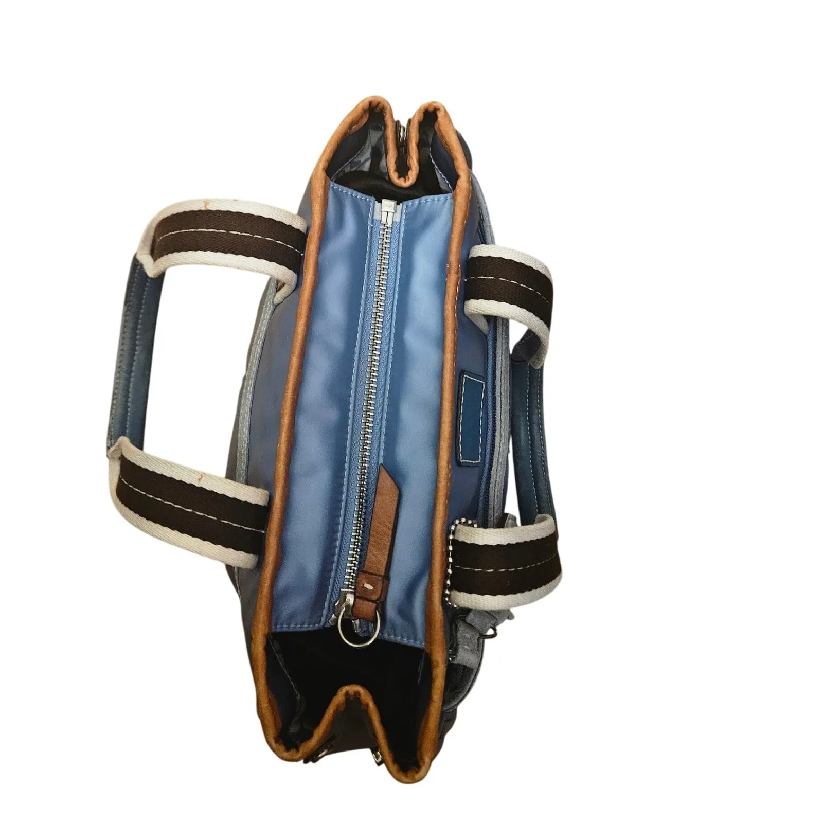 Coach‎ Blue Nylon Leather Trimmed Satchel Handbag Designer Purse - Image 3