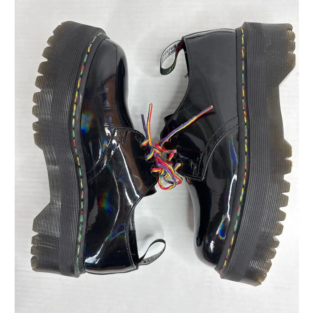 Dr. Martens 1461 Quad Rainbow Patent Platform Shoes black size 7 ladies 6 Men - Image 8