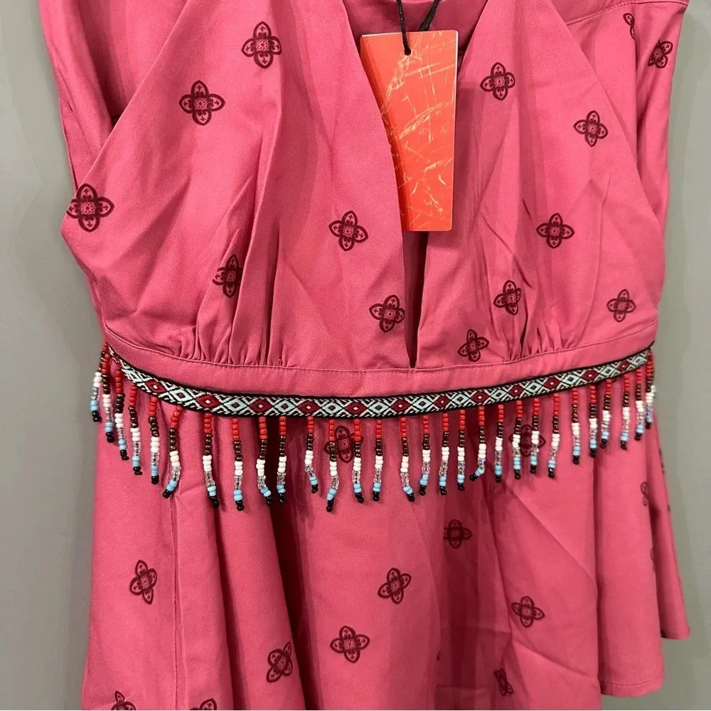 NWT CIDER Mini Skirt and Halter Top Beaded Set Coral Pink Size Small - Image 3