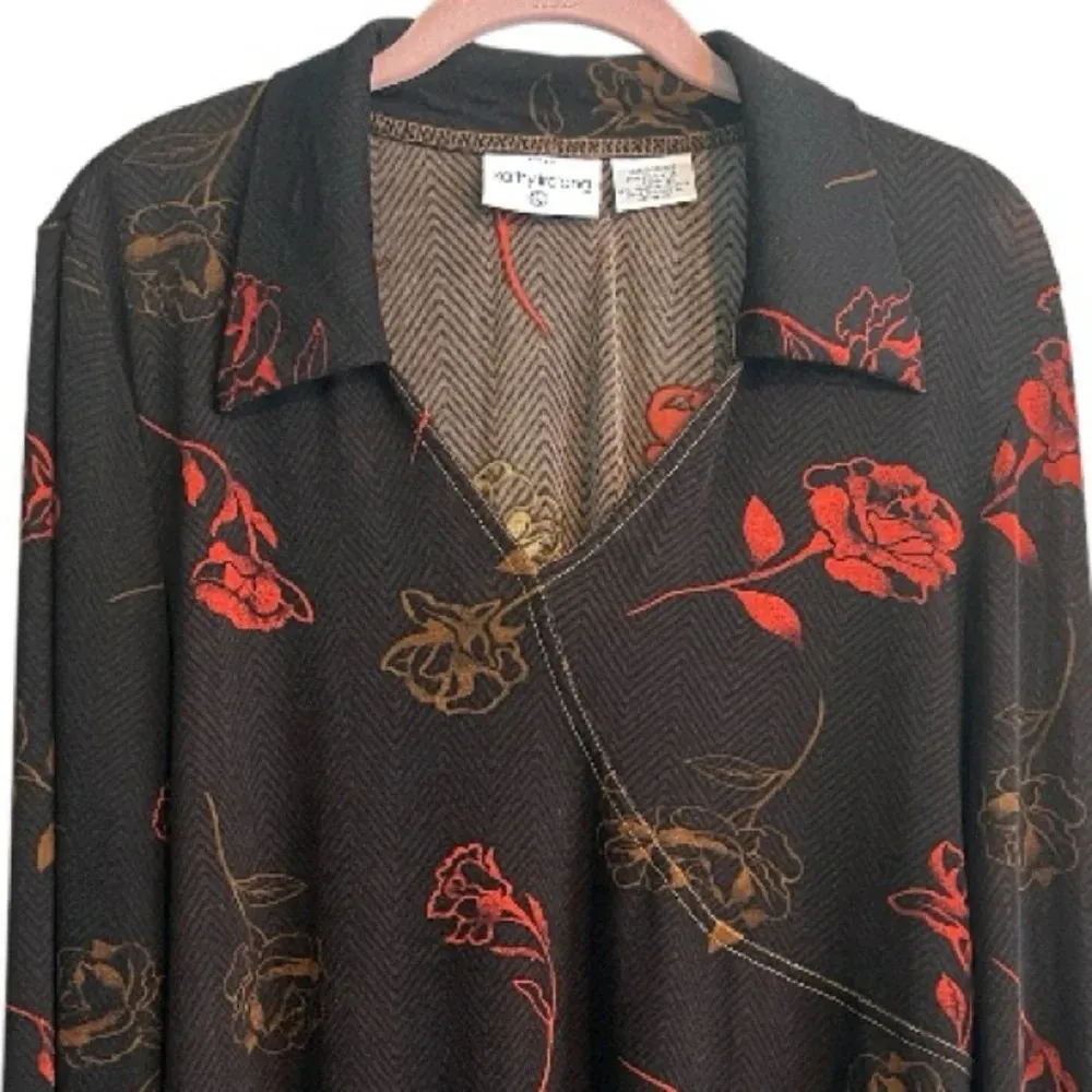Kathy Ireland Faux Wrap Collared Floral Top Large - Image 5