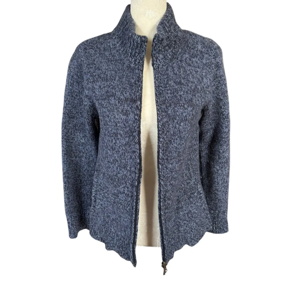 L.L. Bean blue lambswool long sleeve high collar zip up sweater jacket SP - Image 5