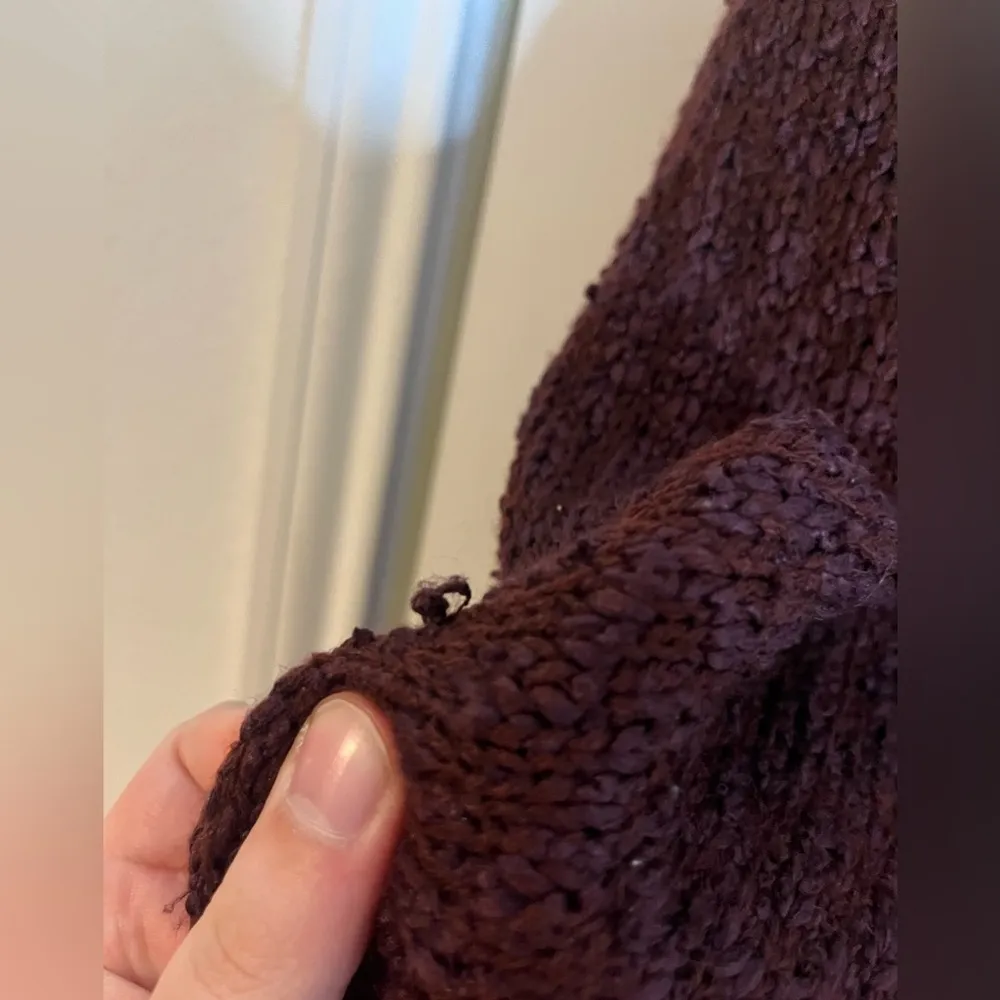 Mittoshop Sz S Asymmetrical Trim Layer Flare Chunky Knit Red Plum Color Cardigan - Image 13