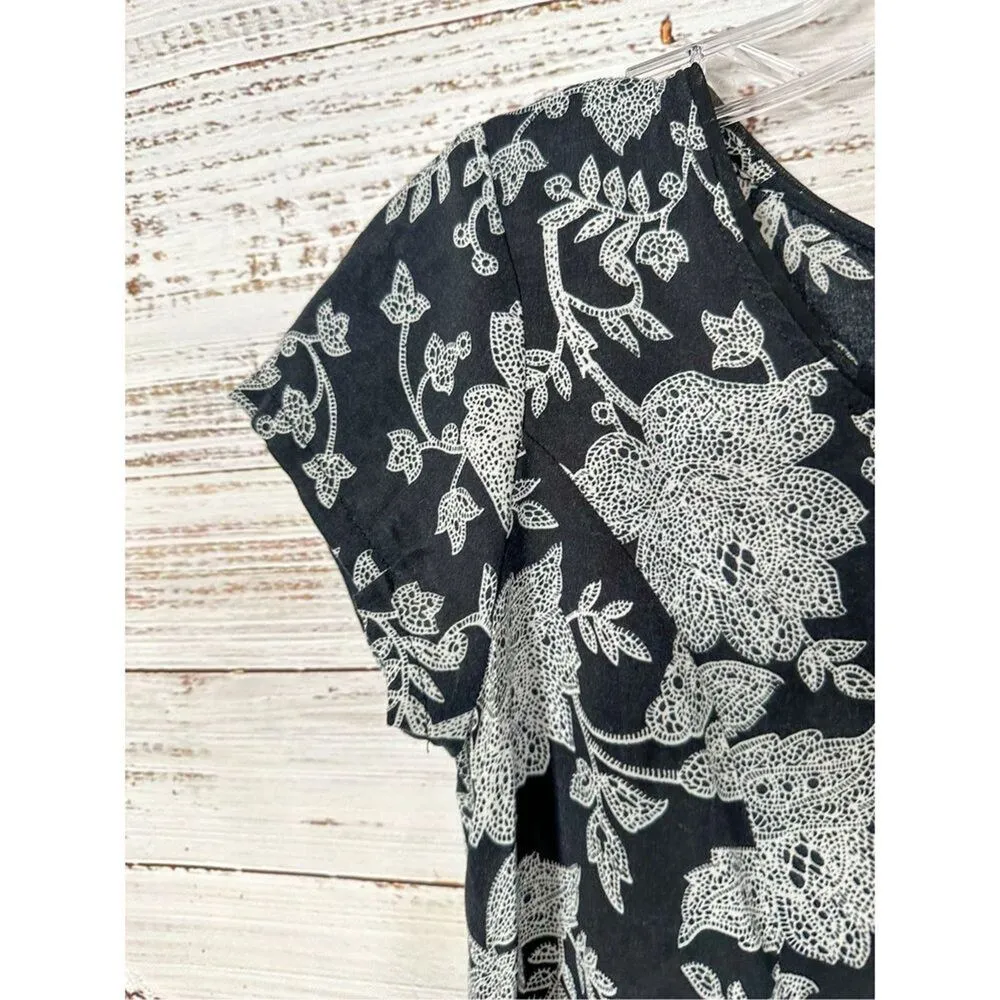Silence + Noise Women's Floral Scoop Neck T-Shirt Dress Black White Sz XS - Image 7