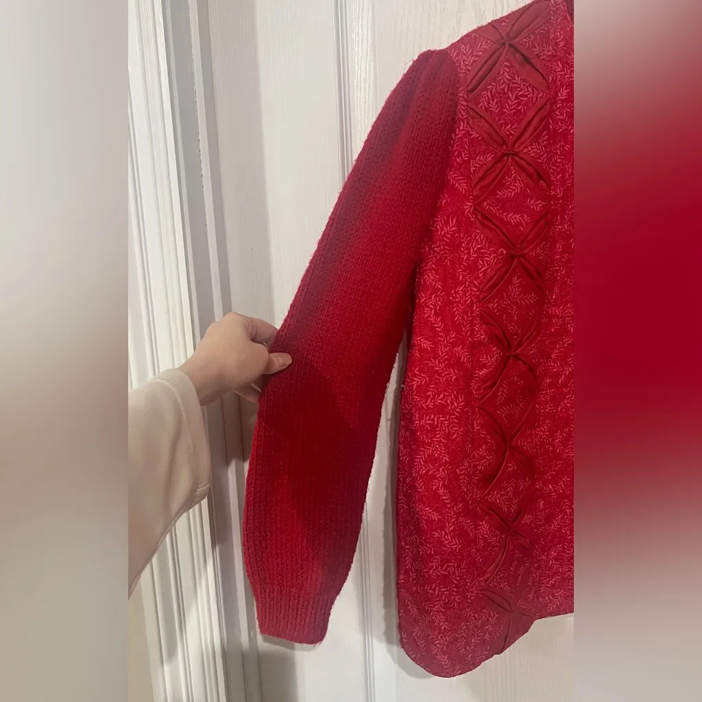 Vintage Red Quilted Sweater Jacket Size L - Image 3