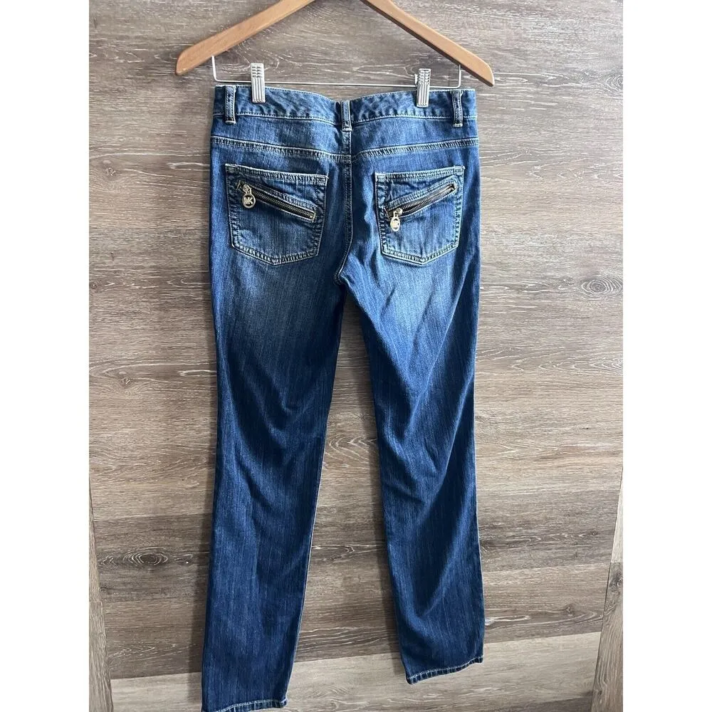 Michael Kors Skinny Dark Wash Stretch Jeans Ankle MK Logo Women’s Size 4 Blings - Image 2