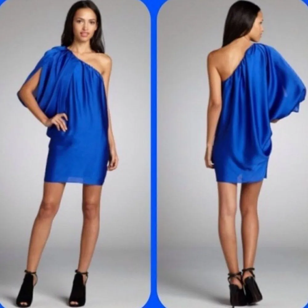 Blue One Shoulder Drape Dress - Image 2