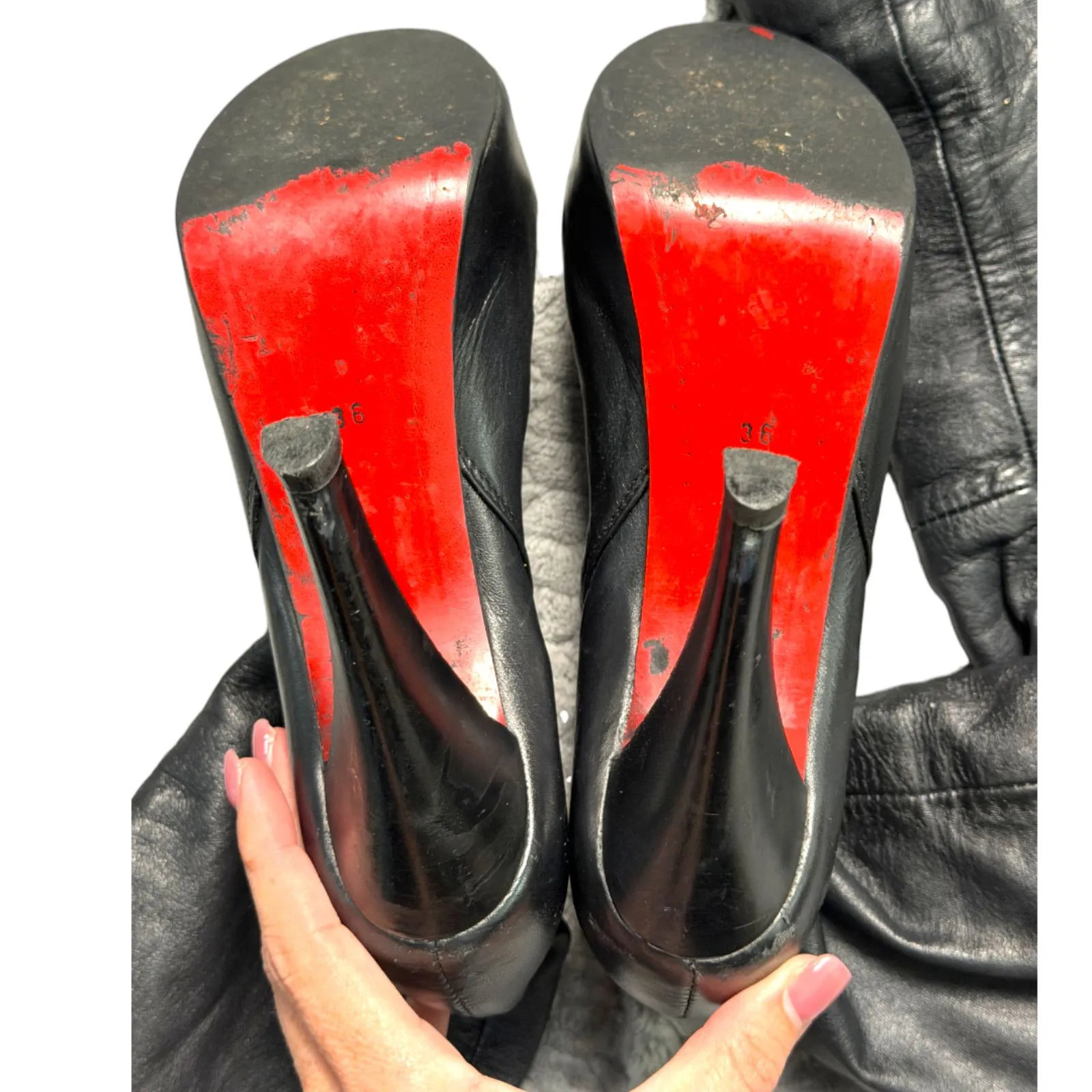 Stivali Leather Black Over the Knee Boots Stiletto Heel Women's Size 36 (US 6) - Image 5