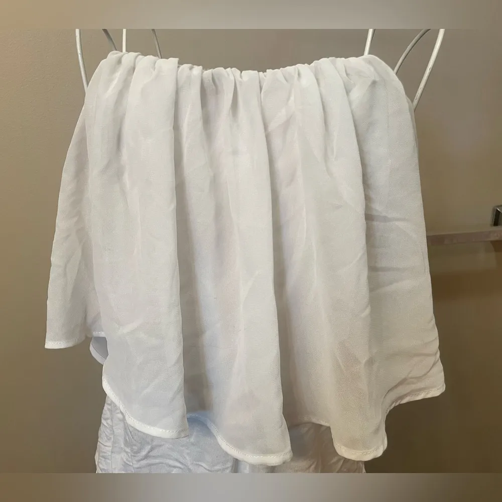 Express Strapless Bodysuit with White Sheer Ruffle - Image 2