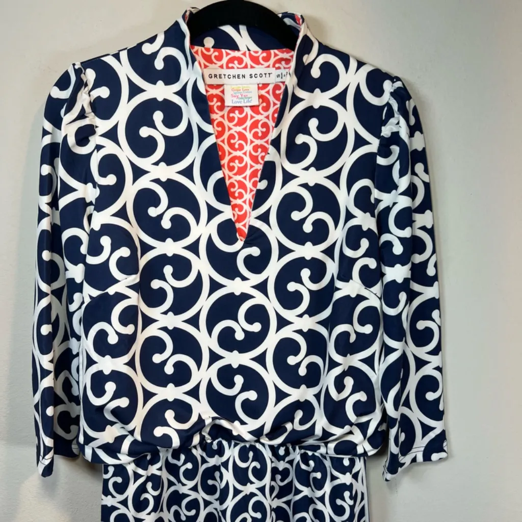 Gretchen Scott Womens Heavens Gates Dress Blue White Swirl Old Money No Belt Med - Image 2