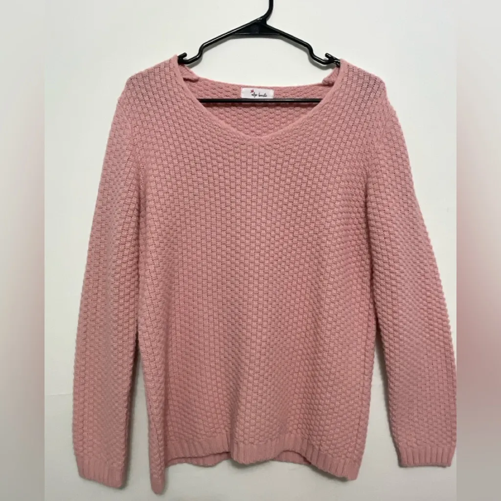 💗 Algo Bonito Pink Textured Knit SweaterV - Image 2