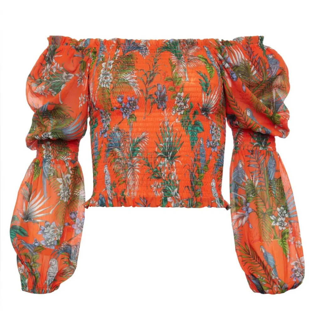 L ‘ AGENCE CECE TOP IN ORANGE MULTI PARROT 🦜 - Image 3