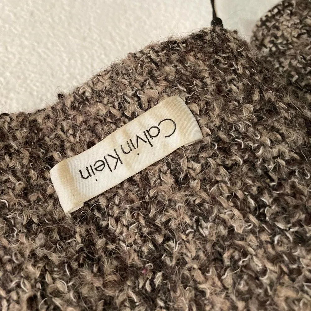 Calvin Klein Wool Blend Double Breasted Pea Coat Size 1X Brown Woven Tweed Lined - Image 6