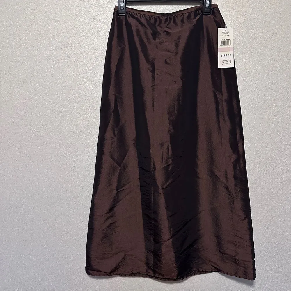J.R. Nites by Carol Lin Women's Brown Taffeta A line Skirt Size 6P - Image 2