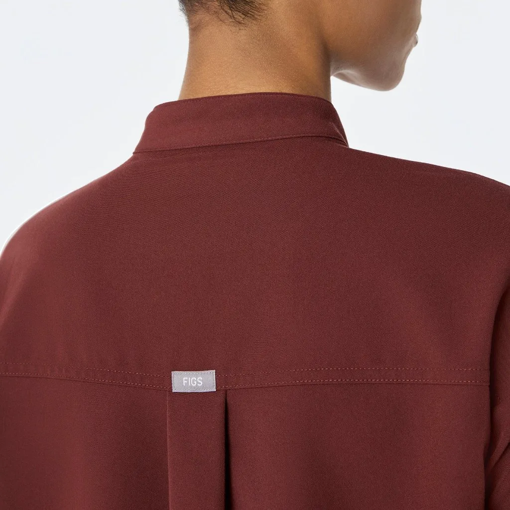 Figs Rafaela Oversized Longsleeve Scrub Top in Walnut, Size Small - Image 5