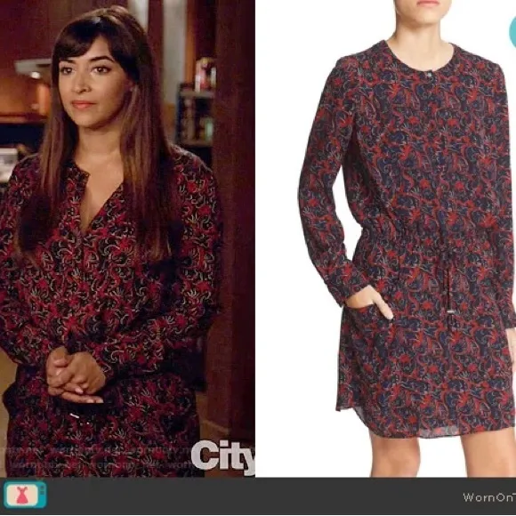 ALC Silk Long Sleeve Pattern Mini Dress Red Blue - Image 2