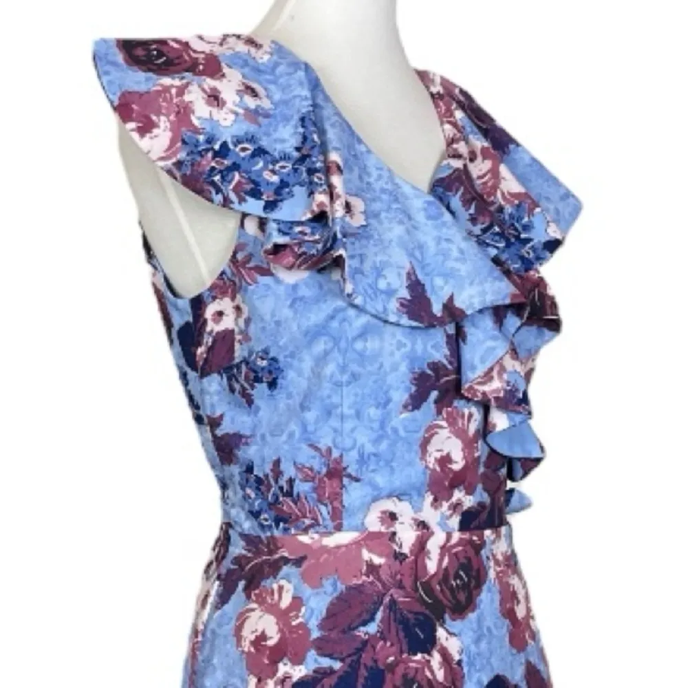 Alex Marie Wrap Dress Midi Ruffle Top Sleeveless Blue Pink Floral Women’s Size 6 - Image 8