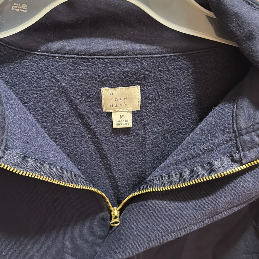A New Day Navy Blue Snap‎ Button Quarter Zip Pullover Sweatshirt Women's Medium - Image 2