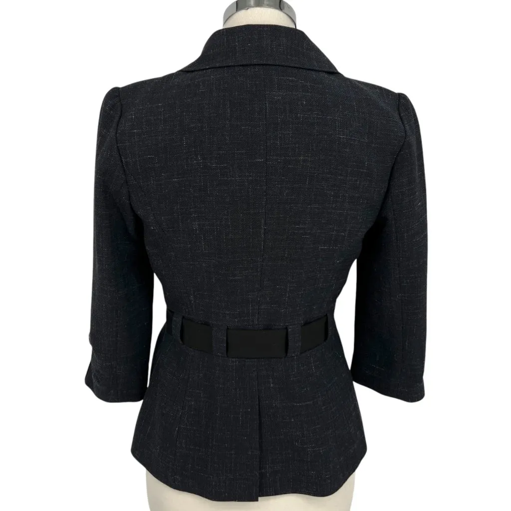 Classiques Entier Wool Linen Tie Waist Blazer Jacket Navy Blue Size 6 - Image 6