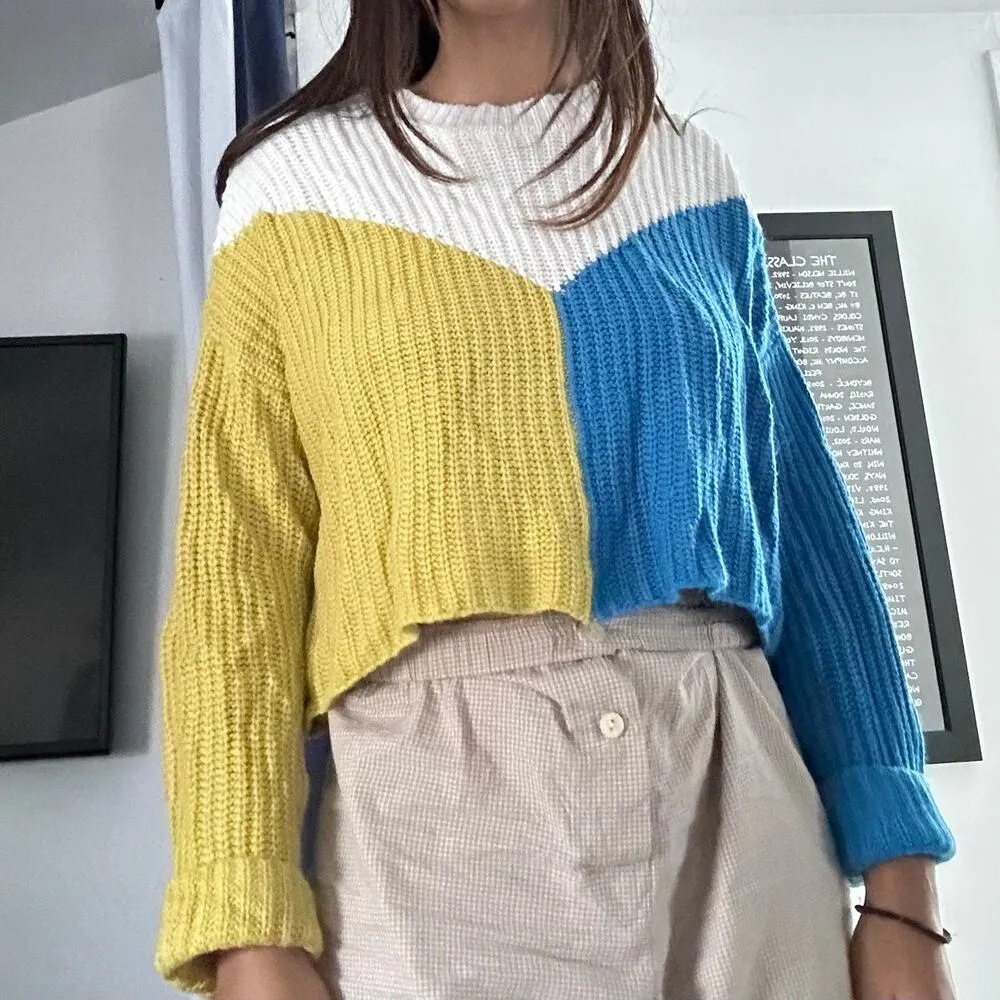 Sincerely Jules Chunky Knit Cropped Color Block Sweater XL - Image 2